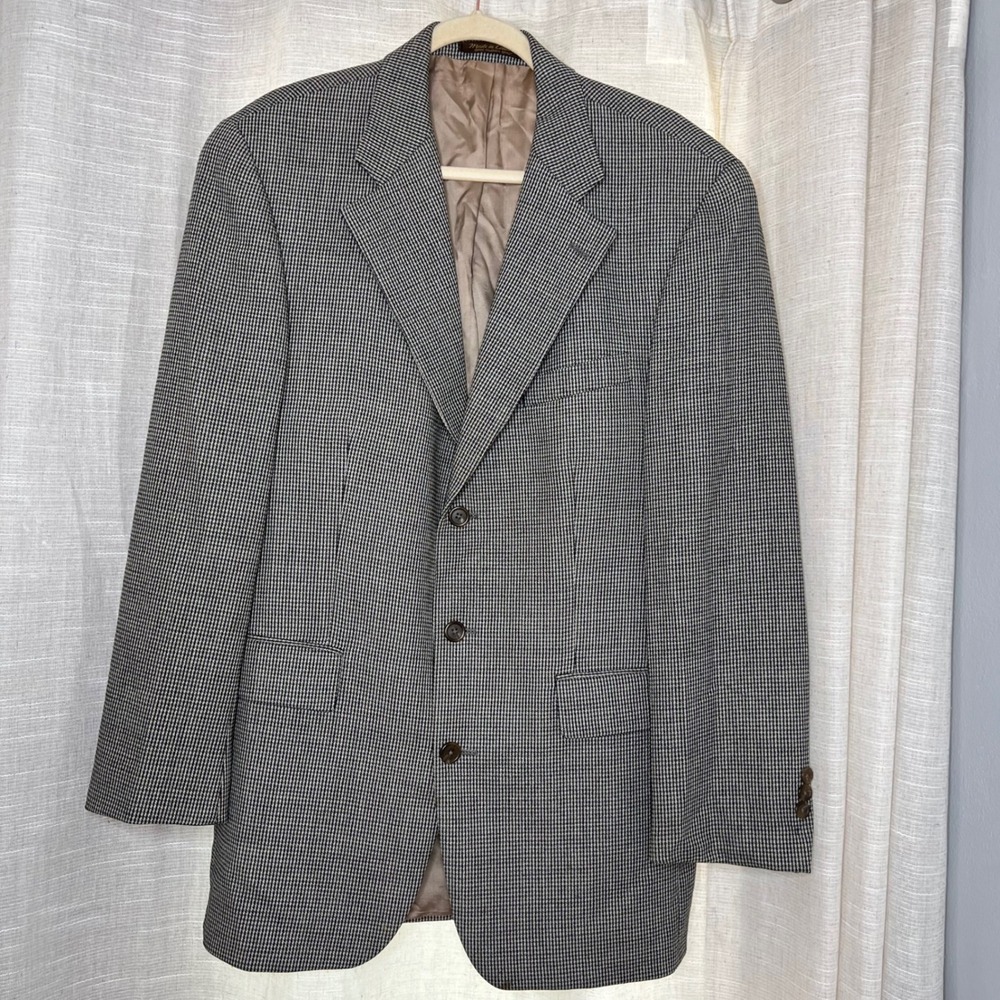 90s Vintage Ralph Ralph Lauren Houndstooth Wool Blazer White Black Mens Size 41T